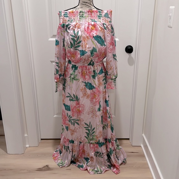 NWT Boston Proper Floral Blooms Off the Shoulder Belted Maxi Dress - Picture 8 of 15